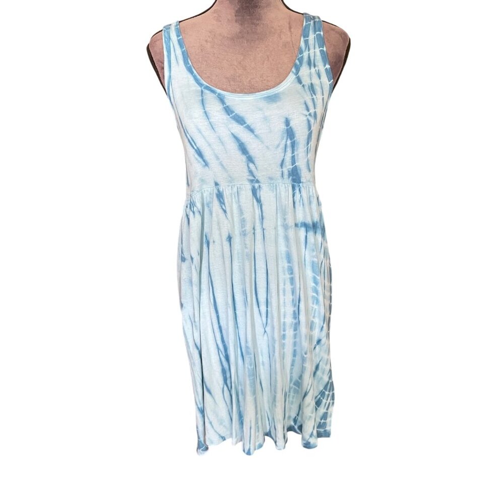 Michael Stars Blue Tie-Dye Sleeveless Casual Dress One Size Fits Most Rayon Blen